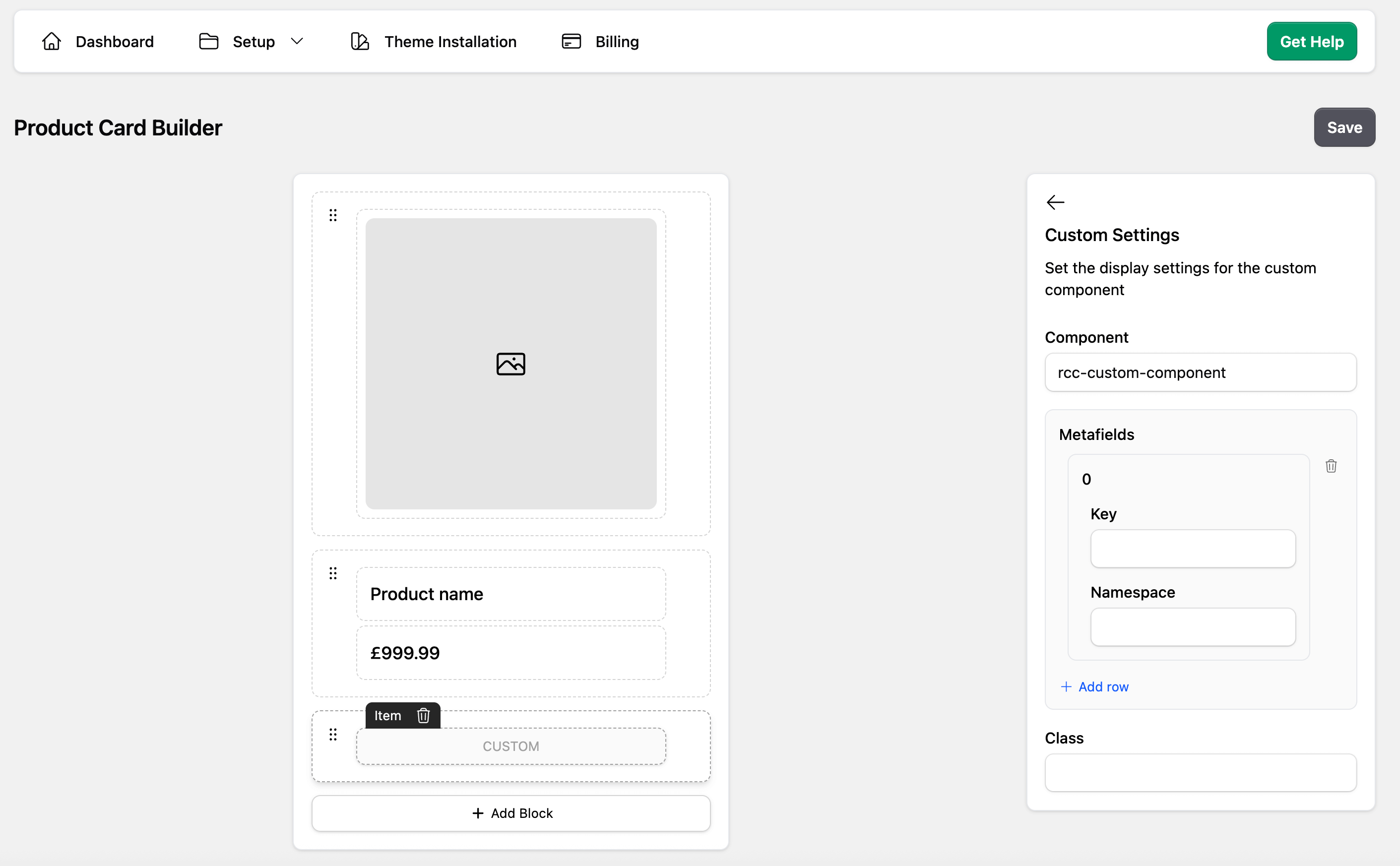 Product Card Builder with a Custom Component